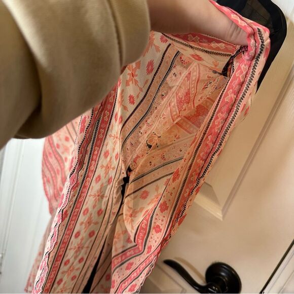 Y2K Tramp Pink Black Floral Paisley Kaftan Swim Coverup Tunic Sz S Coastal Boho - Picture 5 of 8